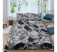 3D Print Super Soft Microfiber Skull patterns Duvet Cover Set Easy Care Bedding Set w/ Pillow Cases ornate tattoo style Bed Quilt Cover All Season Breathable Washable for Home Decor Single（135x200cm）