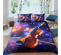 3D Print Super Soft Microfiber Violin music art Duvet Cover Set Easy Care Bedding Pillow Cases Classical instrument Bed Quilt Cover All Season Breathable Washable Home Decor Super king(260x220cm)