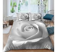 3D Print Super Soft Microfiber WhiteRoseBloom Duvet Cover Set Easy Care Bedding Set w/ Pillow Cases NatureMinimalistStyle Bed Quilt Cover All Season Breathable Washable Home Decor Double（200x200cm）