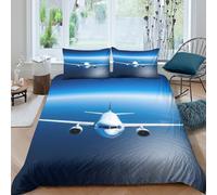 3D Print Super Soft Microfibre Airplane Flight Quilt Cover Sets Skin Friendly Bedding Set with Pillow Cases Modern Commercial Bed Quilt Cover All Season Machine Washable for Couples Double（200x200cm）