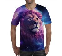 3D Print T-Shirts Funny Graphics Tees Crewneck Short Sleeve Tees for Mens Womens, Galaxy Lion Face, L