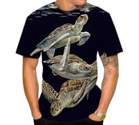 3D Print Tee Shirt Men Fashion Casual Animal Sea Turtles Pattern T-Shirts Summer Crew Neck Short Sleeve Pullover Outdoor Streetwear Tops