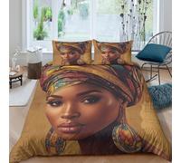 3D Print Ultra Soft Microfibre African woman portr Bed Quilt Cover All Season Bedding Set with Pillow Shams vibrant headwrap Duvet Cover Breathable Easy Care, for Home Decor Single（140x200cm）