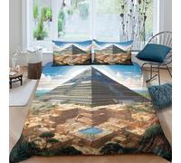 3D Print Ultra Soft Microfibre Ancient pyramid Quilt Cover Set All Season Bedding Set with Pillow Cases Futuristic architectural Duvet Cover Set Breathable Washable for Couples Super king（260x220cm）