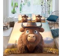 3D Print Ultra Soft Microfibre Cartoon bison Quilt Cover Set All Season Bedding Set with Pillow Cases Western animation style Duvet Cover Set Breathable Washable for Couples Super king（260x220cm）