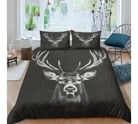 3D Print Ultra Soft Microfibre Deer Head Art Bed Quilt Cover All Season Bedding Set w/Pillow Shams Wildlife Black & White Duvet Cover Breathable, Easy Care, Washable for Home Decor Single（135x200cm）