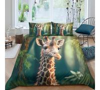 3D Print Ultra Soft Microfibre Giraffe in forest Quilt Cover Set All Season Bedding Set with Pillow Cases Wildlife nature style Duvet Cover Set Breathable Washable for Couples Single（140x200cm）