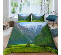 3D Print Ultra Soft Microfibre Mountain valley Quilt Cover Set All Season Bedding Set with Pillow Cases Nature scene Duvet Cover Set Breathable Machine Washable for Couples Super king（260x220cm）