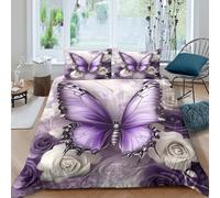 3D Print Ultra Soft Microfibre Purple butterfly Bed Quilt Cover All Season Bedding Set w/ Pillow Shams Artistic floral design Duvet Cover Breathable, Easy Care, Washable Home Decor Single（135x200cm）
