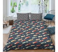 3D Print Ultra Soft Microfibre Racing cars pattern Quilt Cover Sets All Season Bedding Set with Pillow Cases Vintage toy car Duvet Cover Sets Breathable Machine Washable for Couples Single（135x200cm）