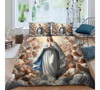 3D Print Ultra Soft Microfibre Virgin Mary Bedding Quilt Cover All Season Bedding Pillow Cases Heavenly religious art Duvet Cover All Season Breathable Washable Boys Girls Kids Single(140x200cm)