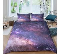 3D Print Ultrasoft Microfiber Starry sky Comforter Cover All Season Bedding Set with Pillow Shams Cosmic galaxy view Duvet Cover Easy Care Machine Washable for Kids Teens Boys Girls Single（135x200cm）