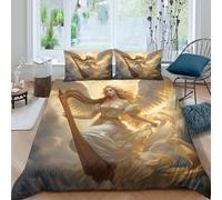 3D Print Ultrasoft Microfibre angel playing harp Comforter Cover Skin-Friendly Bedding Sets w/Matching Pillowcase heavenly divine art Quilt Cover Set All Season Kids Teens Boys G (200x200cm)