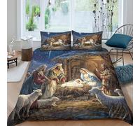 3D Print Ultrasoft Microfibre Christmas scene Bedding Quilt Cover All Season Bedding Sets w/ Pillowcases religious nativity style Duvet Cover Easy Care Breathable Washable Couples Single（135x200cm）