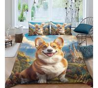 3D Print Ultrasoft Microfibre Corgi dog smile Quilt Cover Soft Bedding Set with Pillow Cases fantasy castle landscape Duvet Cover All Season Breathable Machine Washable for Home Decor King（220x240cm）