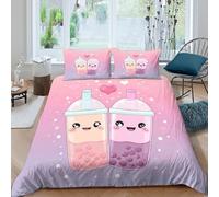 3D Print Ultrasoft Microfibre Cute boba drinks Comforter Cover Skin-Friendly Bedding Sets w/ Matching Pillowcase Kawaii cartoon style Quilt Cover Set All Season Kids Teens Boys Gi (220x240cm)