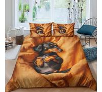 3D Print Ultrasoft Microfibre dachshund puppy Bedding Quilt Cover All Season Bedding Sets w/ Pillowcases cozy sleeping dog Duvet Cover Easy Care Breathable Washable Couples Super king(260x220cm)