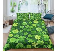3D Print Ultrasoft Microfibre four-leaf clover Bedding Quilt Cover Easy Care Bedding Set w/ Pillowcase nature green pattern Bed Quilt Cover All Season Soft Washable for Home Decor Single（135x200cm）