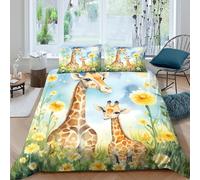 3D Print Ultrasoft Microfibre Giraffe mother Comforter Cover Skin-Friendly Bedding Sets w/ Matching Pillowcase Cartoon animal Style Quilt Cover Set All Season Kids Teens Boys Girl (220x240cm)