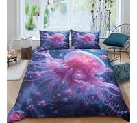 3D Print Ultrasoft Microfibre Glowing Jellyfish Quilt Cover Soft Bedding Set with Pillow Cases Fantasy Underwater Duvet Cover All Season Breathable Washable for Home Decor Super king（260x220cm）