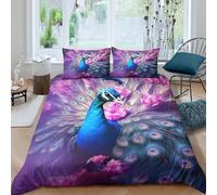 3D Print Ultrasoft Microfibre Peacock in bloom Duvet Cover Set Easy Care Bedding Set w/ Pillowcase Fantasy Style Quilt Cover All Season Breathable Washable for Bedroom Decor Super king（260x220cm）