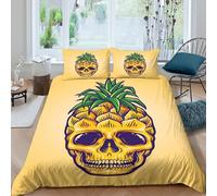 3D Print Ultrasoft Microfibre Pineapple skull Bedding Quilt Cover All Season Bedding Sets w/Pillowcases Tattoo style art Duvet Cover All Season, Easy Care, Washable Boys Girls Kids King（220x240cm）