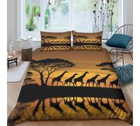 3D Print Ultrasoft Microfibre safari silhouette Comforter Cover Skin-Friendly Bedding Sets w/ Matching Pillowcase African wildlife scene Quilt Cover Set All Season Kids Teens Boys (140x200cm)