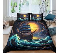 3D Print Ultrasoft Microfibre Sailboat Bedding Quilt Cover All Season Bedding Sets with Pillowcases Night maritime art Duvet Cover All Season Easy Care, Washable for Boys Girls Kids Single（135x200cm）