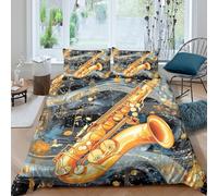 3D Print Ultrasoft Microfibre Saxophone art Duvet Cover Set Easy Care Bedding Set w/Pillowcase Jazz music illust Quilt Cover All Season Breathable for Bedroom Decor Double（200x200cm）