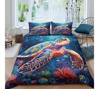 3D Print Ultrasoft Microfibre Sea turtle art Bedding Quilt Cover All Season Bedding Sets with Pillowcases Vibrant ocean illust Duvet Cover Easy Care Breathable Washable for Couples Single（140x200cm）