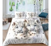 3D Print Ultrasoft Microfibre Snow leopard cubs Bedding Quilt Cover Easy Care Bedding Set w/Pillowcase watercolor animal art Bed Quilt Cover All Season Soft Washable for Home Decor Single（140x200cm）