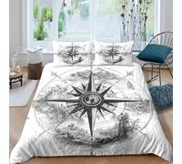 3D Print Ultrasoft Microfibre Vintage compass Bedding Quilt Cover All Season Bedding Sets w/ Pillowcases Nautical illust Duvet Cover All Season, Easy Care, Washable Boys Girls Kids Double（200x200cm）