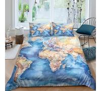 3D Print Ultrasoft Microfibre World Map Art Bedding Quilt Cover All Season Bedding Sets w/Pillowcases Watercolor Style Design Duvet Cover Easy Care, Washable Boys Girls Kids Double(200x200cm)