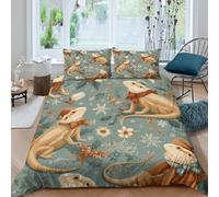 3D Print Washable Microfiber Bearded dragon Comforter Cover All Season Bedding Set w/ Pillowcase Christmas festive pattern Bed Quilt Cover Easy Care, Washable Kids Teens Boys Girls Single（140x200cm）