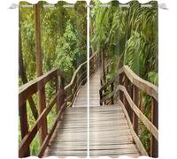 3D Print Wooden Bridge Blackout Curtains, Eyelet Curtains 54 Drop Forest, Thermal Insulated Window Drapes Kids Boys Girls curtains for Living Room Bedroom, 2 Panels W46 by L54 Inch, X1219