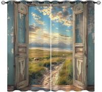 3D Print Wooden Door Blackout Curtains, Eyelet Curtains 72 Drop Cow Farm, Thermal Insulated Window Drapes Kids Boys Girls curtains for Living Room Bedroom, 2 Panels W46 by L72 Inch, X708