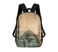 3D Printed 17inch School Backpack Children's Backpack Vintage Istanbul Blue Mosque Book Bags High Capacity Travel School Bags for Kids/Students/Adults