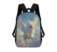 3D Printed 17inch School Backpack Children's Backpack Winged Samoyed Dog Flying in Sky Samoyed Angel Heavenly Tribute Art Book Bags High Capacity Travel School Bags for Kids/Students/Adults