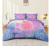 3D Printed 2Pcs Bedding Set, Room Decor Hidden Zipper Pink And Purple Cloud Celestial Starlight Quilt Cover Breathable Wrinkle-Resistant, For Teens Boys Children Fantasy Duvet Cover 120 x 156 cm