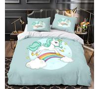 3D Printed 3 Pcs Bedding Set Bed Decor Hidden Zipper Super Unicorn with Rainbow Quilt Cover Durable Wrinkle-Resistant for Adults,Kids,Teenagers Coon Fantasy Duvet Cover Super king（260x220cm）