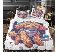 3D Printed 3 Pcs Bedding Set Bed Decor Zipper Closure Ultra Cute Poodle Astronaut Quilt Cover Breathable Wrinkle-Resistant for Youth,Adults,Boys coon Space Adventure Duvet Cover Single（135x200cm）