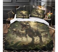 3D Printed 3 Pcs Bedding Set Bed Decor Zipper Closure Ultra Tyrannosaurus Roar Quilt Cover Breathable All Season for Youth,Adults,Children Prehistoric Jungle Duvet Cover Super king（260x220cm）