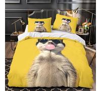 3D Printed 3 Pcs Bedding Set Bedroom Decor Hidden Zipper Super Meerkat Wearing Shades Comforter Cover Durable Machine Washable for Teens,Women,Boys Funny Animal Humor Quilt Cover Single（140x200cm）
