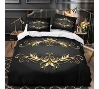 3D Printed 3 Pcs Bedding Set Bedroom Decor Super Ornate Gold Flourish Comforter Cover Washable Wrinkle-Resistant for Teens,Boys,Women Baroque Decorative Element Quilt Cover Super king（260x220cm）