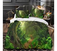3D Printed 3 Pcs Bedding Set Bedroom Decor Ultra Mystic Jungle Path Comforter Cover Hypoallergenic Machine Washable for Girls,Adults,Teens Nature Forest Scenic Quilt Cover Super king（260x220cm）