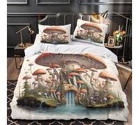 3D Printed 3 Pcs Bedding Set Home Decor Hidden Zipper Super Fantasy Mushroom House Comforter Cover Durable Anti-allergic for Girls,Teens,Adults whimsical Fantasy Quilt Cover Single（135x200cm）