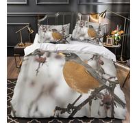 3D Printed 3 Pcs Bedding Set Home Decor Hidden Zipper Super Soft Robin Bird Perched Comforter Cover Durable Anti-allergic for Girls,Teens,Adults Nature Wildlife Quilt Cover Double（200x200cm）