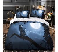 3D Printed 3 Pcs Bedding Set Home Decor Zipper Closure Design Night Owl Perched Duvet Cover Easy Care Hypoallergenic for Children,Teenagers,Boys moonlit Forest Comforter Cover Double（200x200cm）