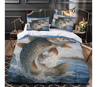 3D Printed 3 Pcs Bedding Set Home Decor Zipper Ultra Soft Large Predatory Fish Quilt Cover Breathable All Season for Boys,Teenagers,Kids realistic Wildlife Painting Duvet Cover Double（200x200cm）