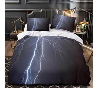 3D Printed 3 Pcs Bedding Set Room Decor Zipper Closure Design Extra Soft Lightning Strike Quilt Cover Breathable All Season for Adults,Kids,Youth Natural Storm Effect Duvet Cover Single（135x200cm）